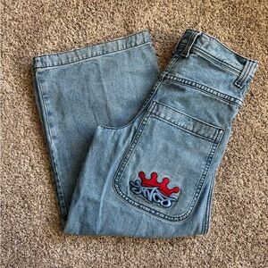 JNCO Light Blue Denim Jeans with Red Crown Detail